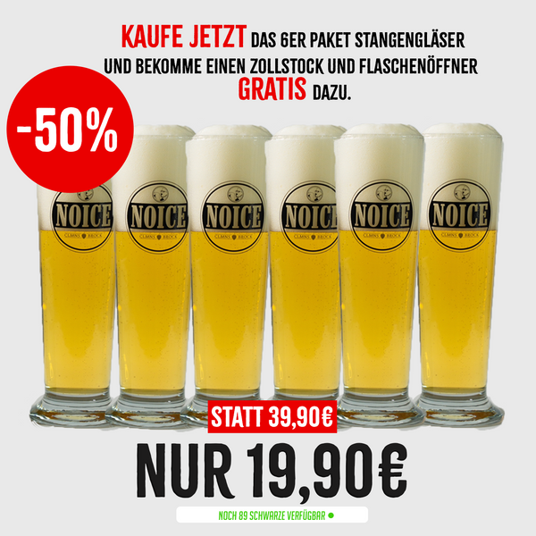 6er - "Noice" Stangen Gläser 0,5l inkl. Zollstock und Flaschenöffner